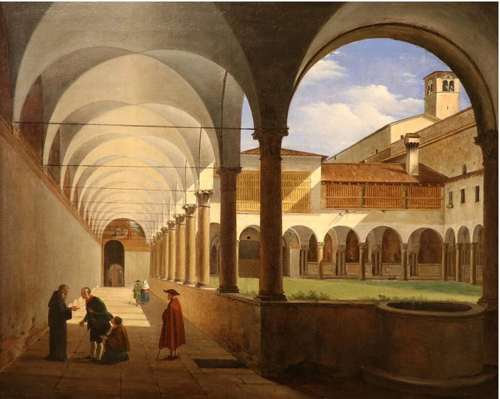 Veduta prospettica del chiostro di San Francesco a Bergamo - Palazzo Frizzoni, Bergamo